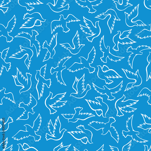 Flying dove birds seamless pattern