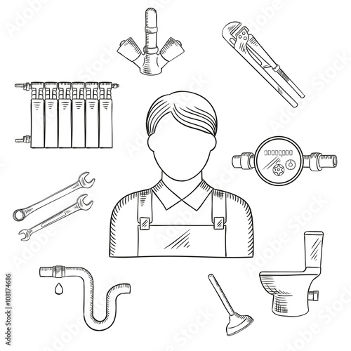 Plumber man and sanitary engineering