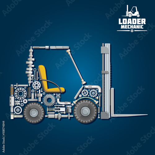 Forklift truck silhouette, composed of details