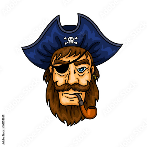 Cartoon pirate captain with smoking pipe