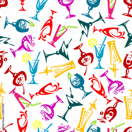 Bright colorful cocktails seamless pattern