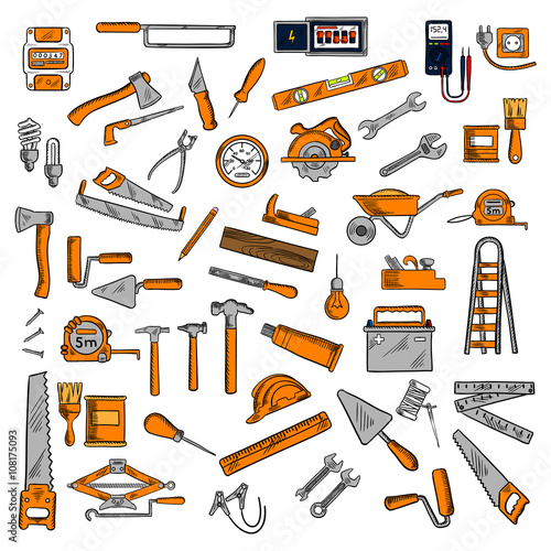 Hand tools and equipments sketch symbols