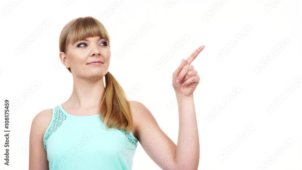 Woman pointing or touching with index finger 4K Woman pointing or touching with index finger 4K