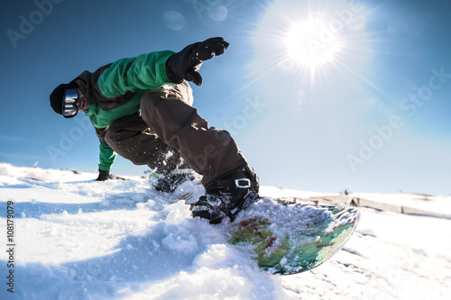 Quadro su tela Snowboard freerider in the mountains