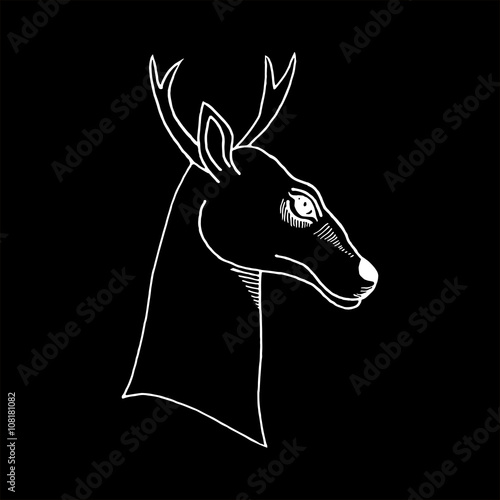 monochrome hand draw a deer head with antlers 