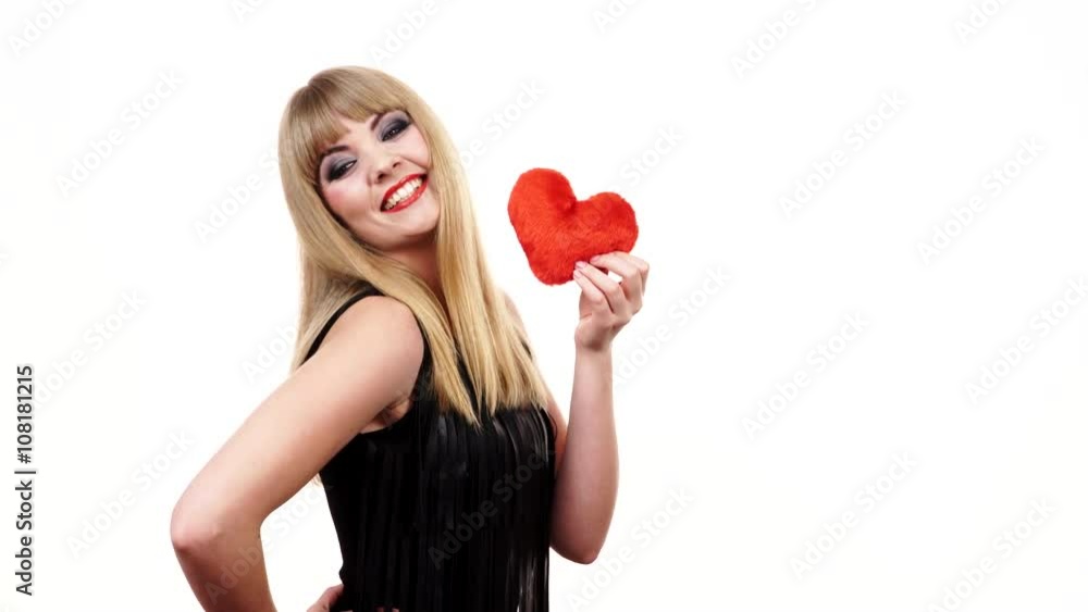 Woman gorgeous girl holding red heart love symbol 4K Woman gorgeous girl holding red heart love symbol 4K