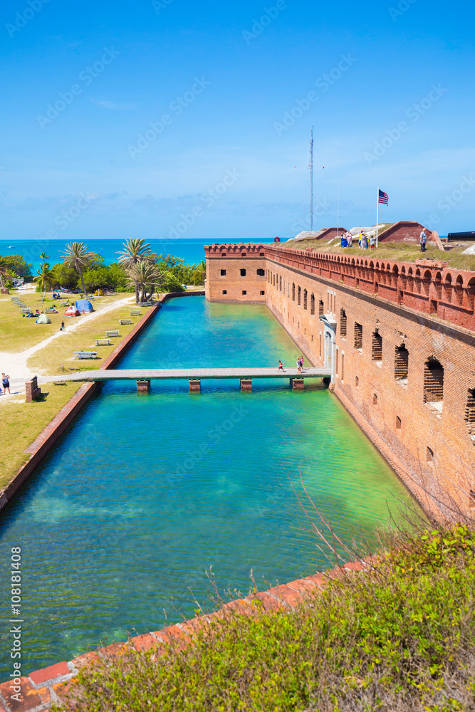 The crystal clear waters of the Gulf of Mexico surround Civil War Historic Fort Jefferson in the Dry Tortugas