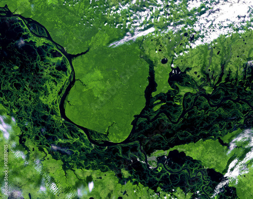 Ob river (spring) from Landsat satellite. Elements of this image furnished by NASA.