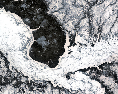 Ob river (winter) from Landsat satellite. Elements of this image furnished by NASA.