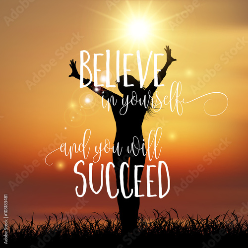 Inspirational quote background with joyous female