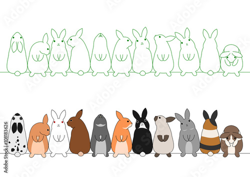 colorful rabbits in a row