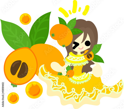 The illustration of the girl in the loquat dress
