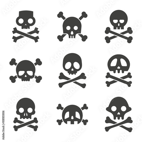 Simple skull and crossbones icon set