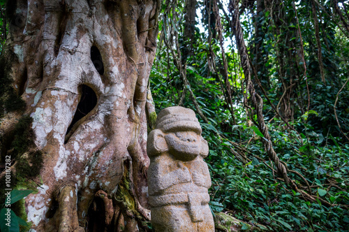 Statue in the rainforest in San Agustin