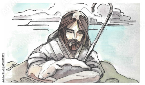Obraz na plátně Jesus Goos Shepherd illustration
