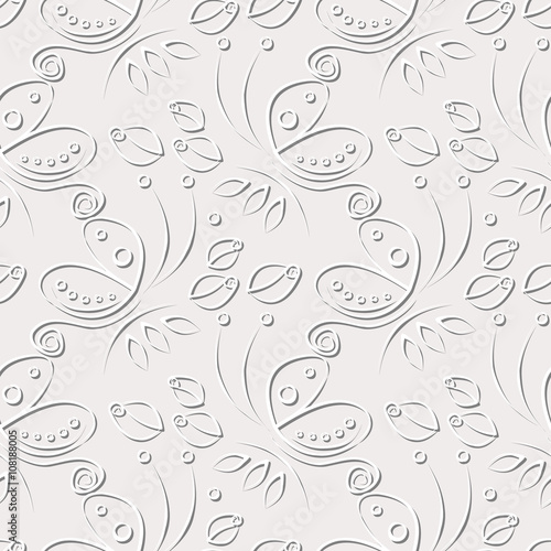 Seamless floral vector pattern with insect. Decorative gray background with butterflies  roses and decorative elements . Series of Animals and Insects Seamless Patterns.