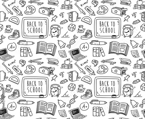 Back to school themed doodle seamless background