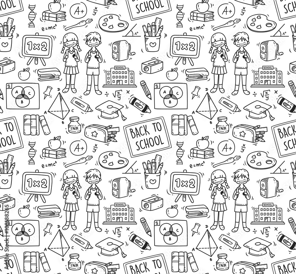 Back to school themed doodle seamless background Back to school themed doodle seamless background