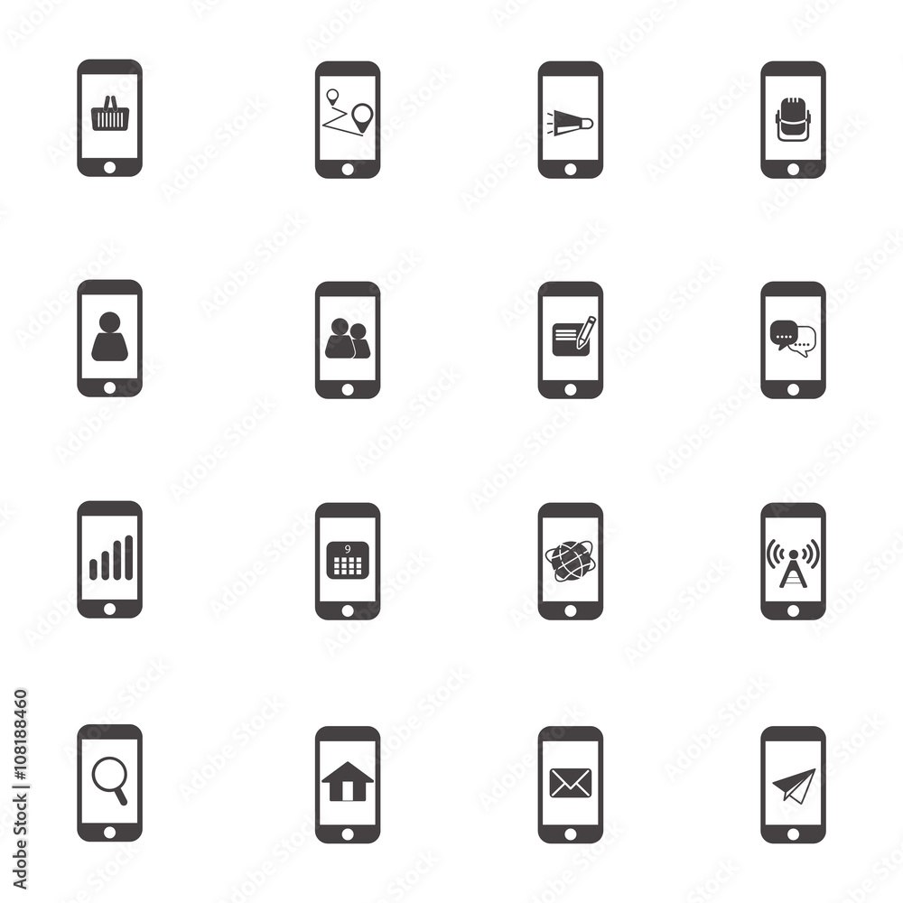 Shopping on Mobile vector icon set Shopping on Mobile vector icon set