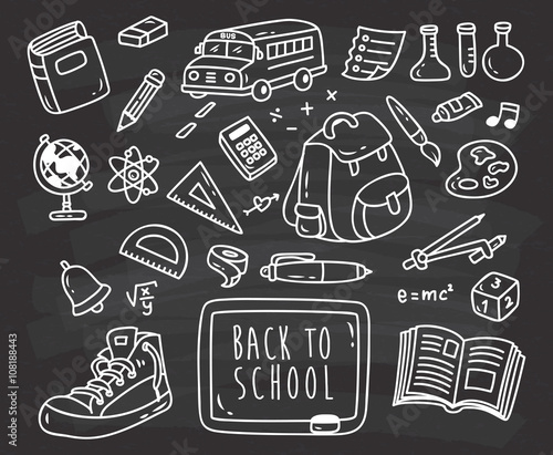 Back to school themed doodle on black board
