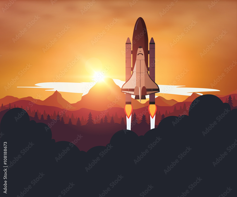 Space Shuttle with sunset background
