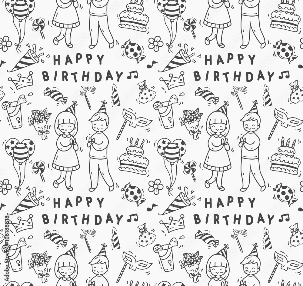 Birthday party doodle seamless background, birthday party design element