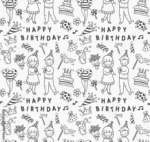 Birthday party doodle seamless background  birthday party design element