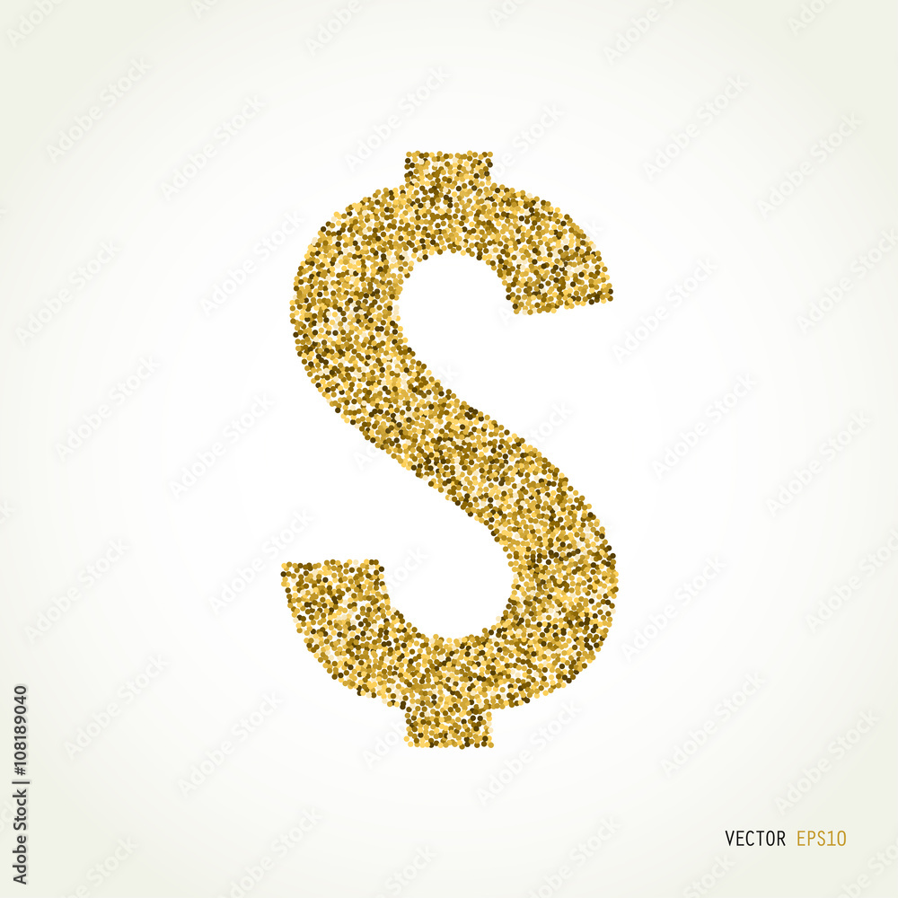 Gold glitter dollar sign on white background. Gold glitter dollar sign on white background.