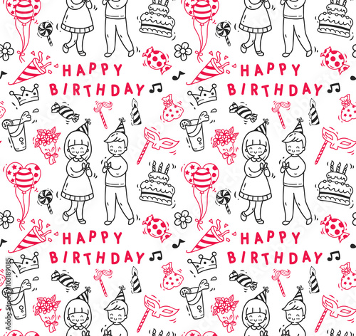 Birthday party doodle seamless background, birthday party design element