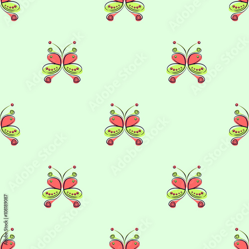 Wallpaper Mural Seamless vector pattern with insect. Decorative colorful ornamental background with butterflies on the green backdrop. Series of Insects Seamless Patterns Torontodigital.ca