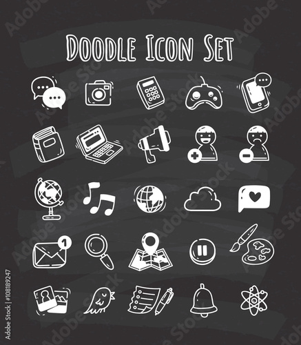 Doodle icon set on chalkboard background