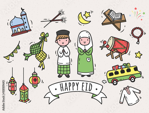 Eid mubarak doodle, idul fitri doodle