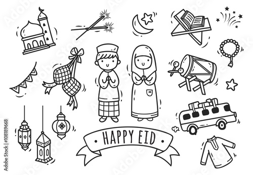 Eid mubarak doodle, idul fitri doodle