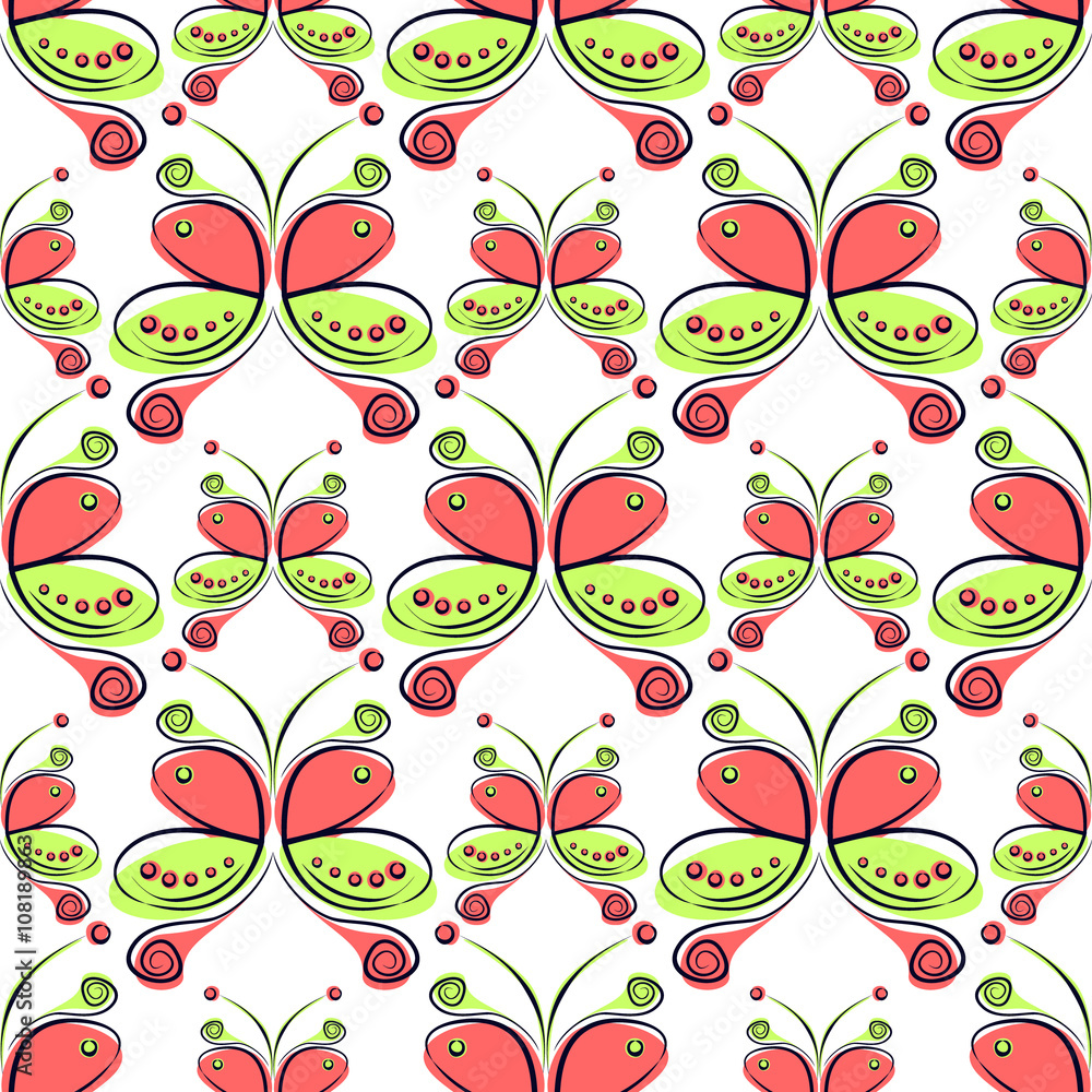 Fototapeta premium Seamless vector pattern with insect. Decorative colorful ornamental background with butterflies. Series of Insects Seamless Patterns