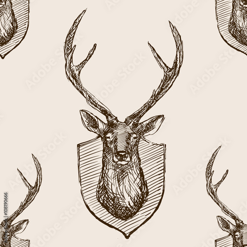 Deer head trophy sketch seamless pattern vector