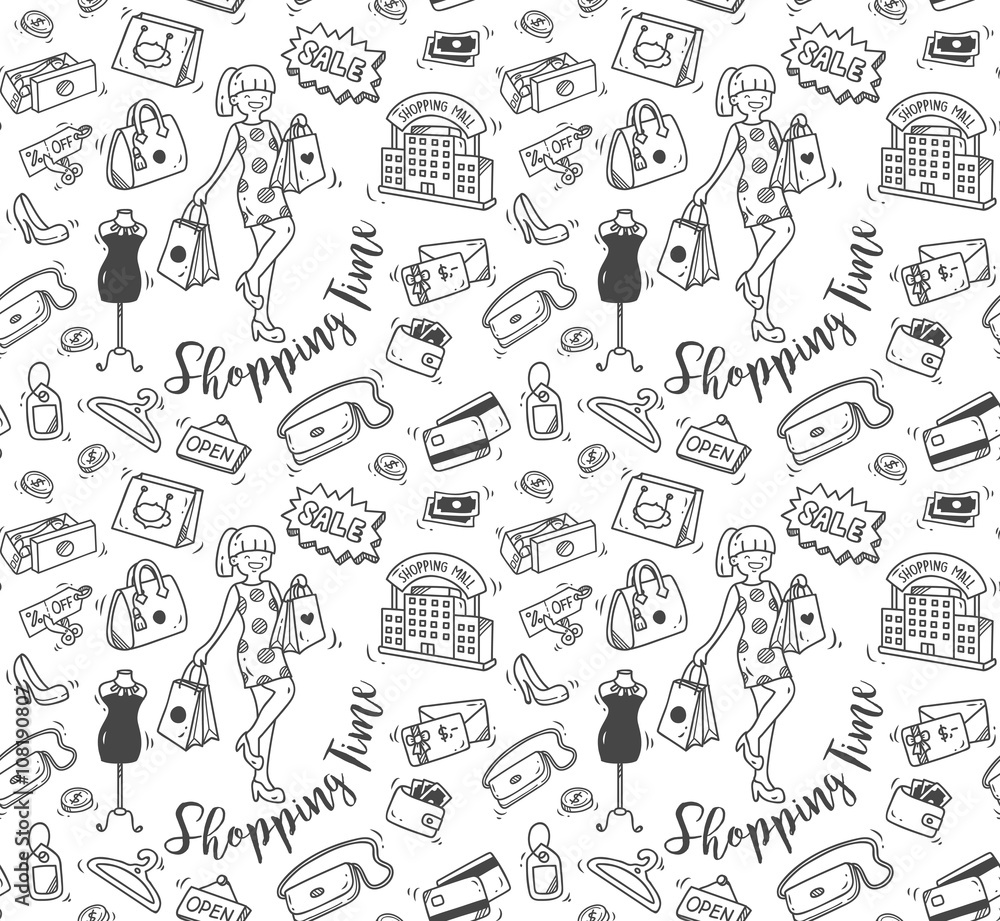 Fotografie shopping time doodle, shopping background