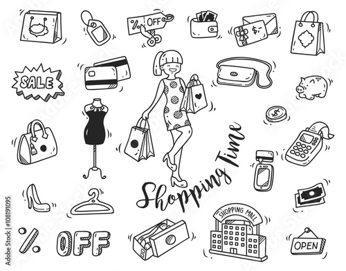 shopping time doodle icon