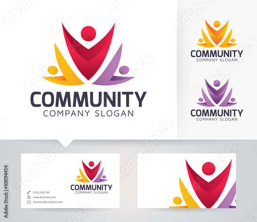 Community vector logo with alternative colors and business card template