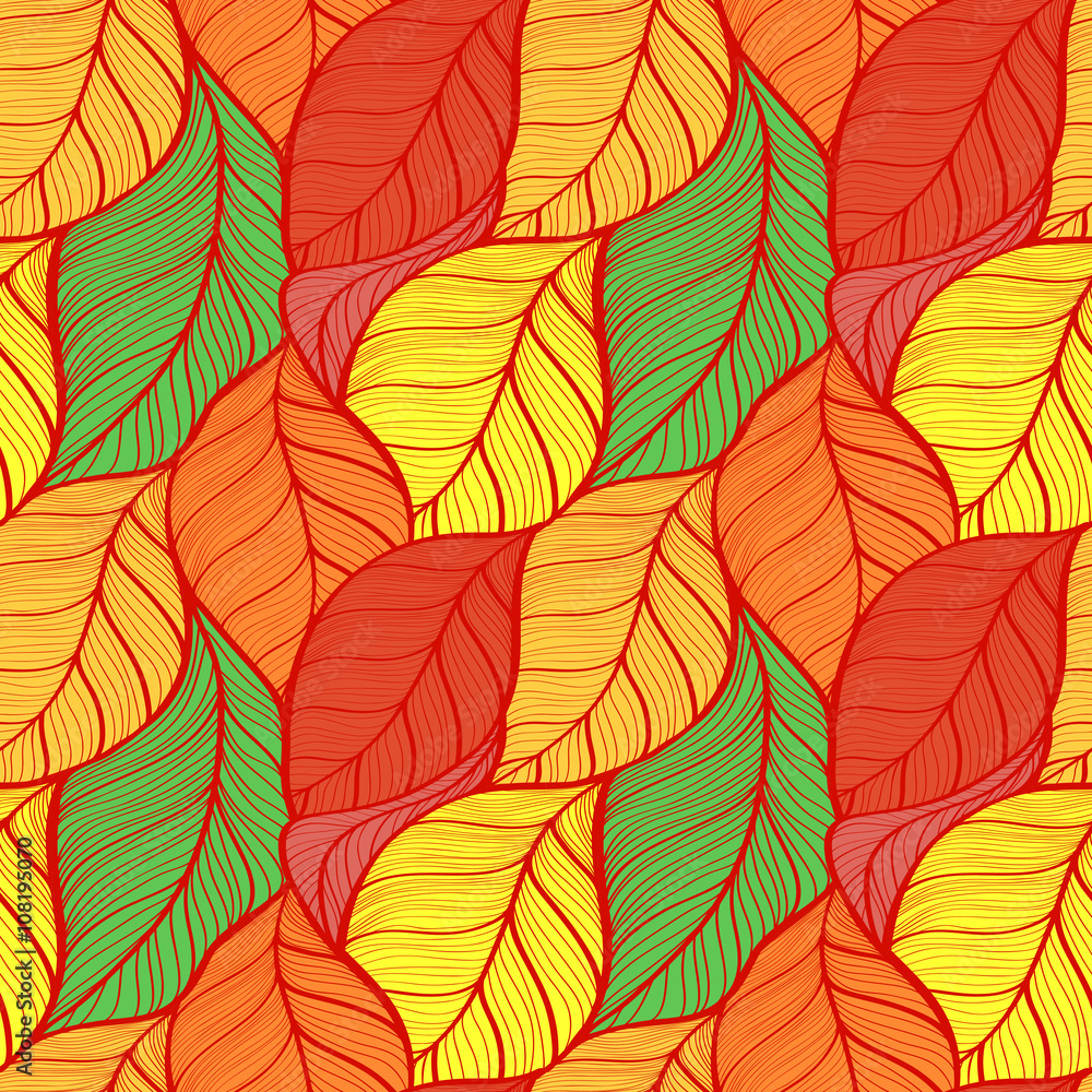 seamless background of colorful autumn leaves yellow orange red green