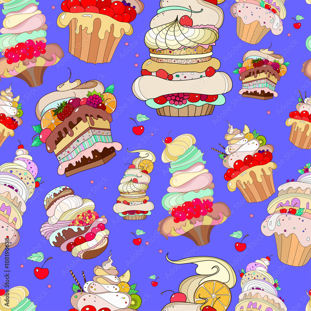 pattern with the image of the fantastic cakes pattern with the image of the fantastic cakes