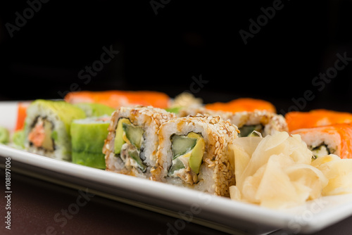 sushi rolls on white plate