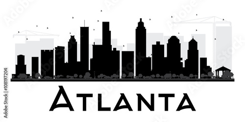 Atlanta City skyline black and white silhouette.