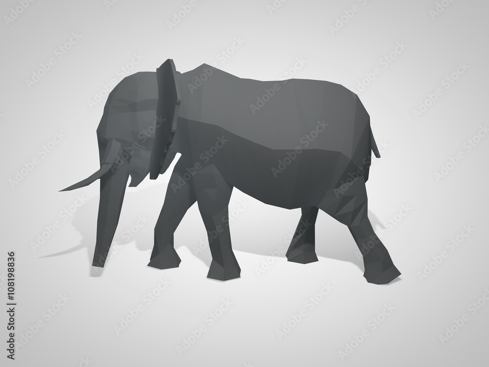 Fototapeta premium 3D illustration of origami elephant. Polygonal elephant. Walking geometric style elephant side view.