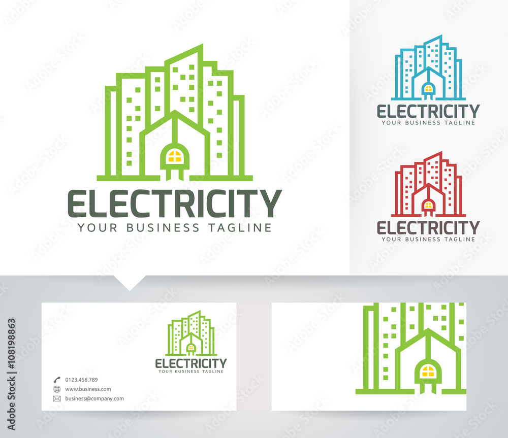Electric City vector logo with alternative colors and business card template