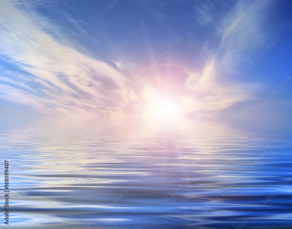 Background with sun and water