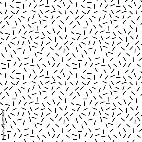 Black and white chaotic dash geometric seamless pattern, vector
