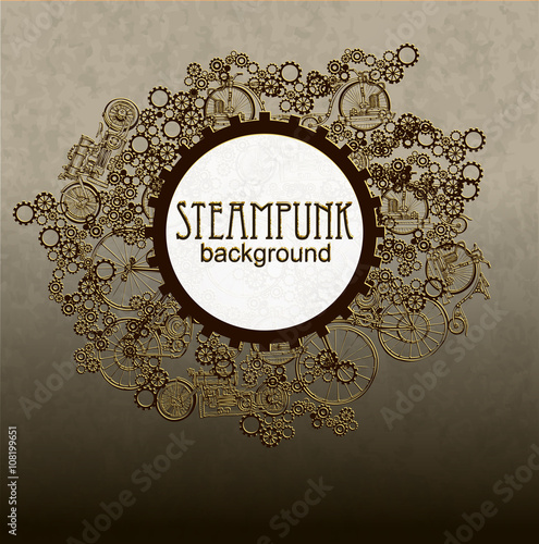 Steampunk Template Frame. Victorian Design for Party Card. Edwardian Background. Vector