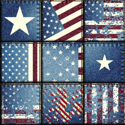 Grunge patchwork with USA flags.
