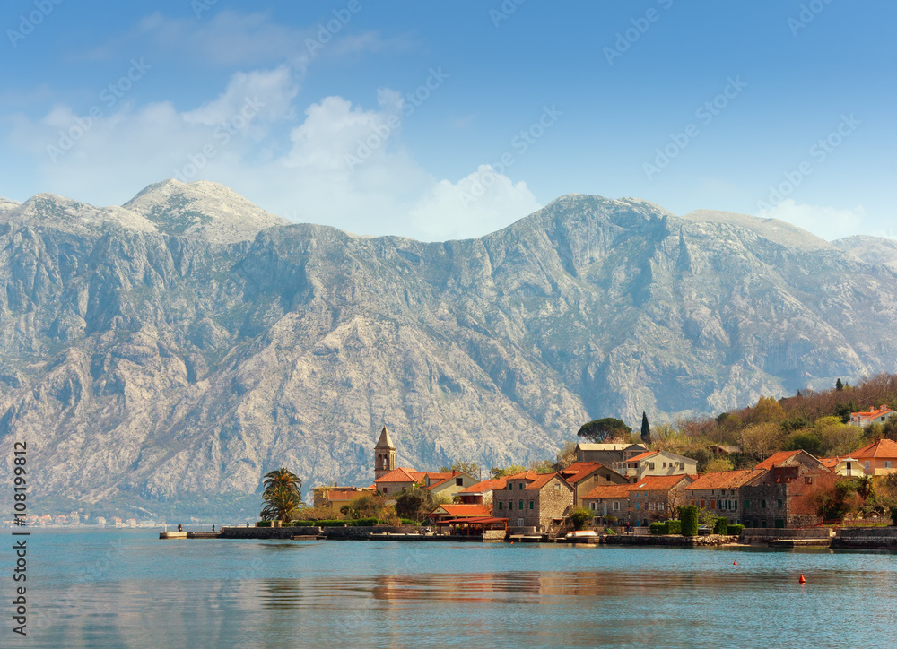 View of Stoliv town and Bay of Kotor. Montenegro