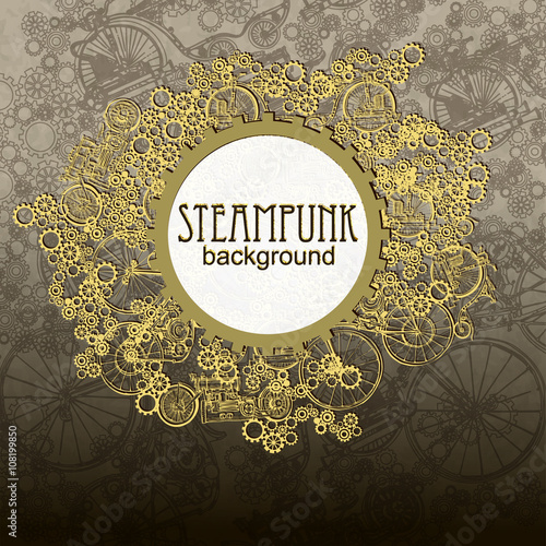 Steampunk style. Template steampunk design for card. Frame steampunk background.